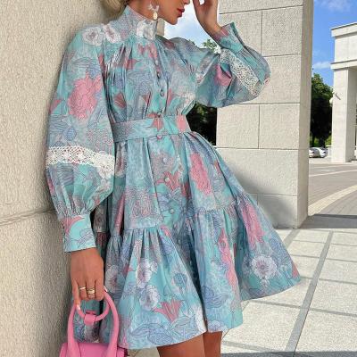 China Washable Elegant women casual floral print long summer dresses floral dresses women for sale