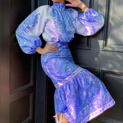 China QUICK DRY Turkey muslim dress women abaya 2 piece set party bohemian print plus size2 piece dress set women for sale