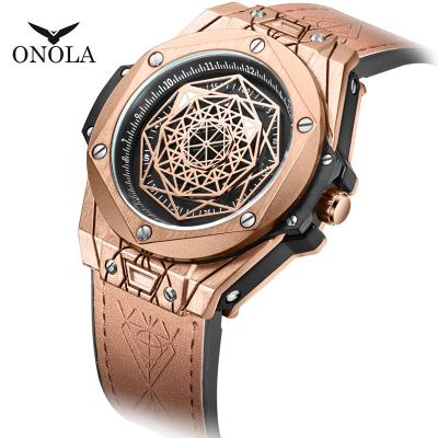 China Non-Specific ONOLA 3810 Men Watch Hollow Sports Relogio Masculino Military Leather Strap Early Quartz Wristwatches Watches for sale