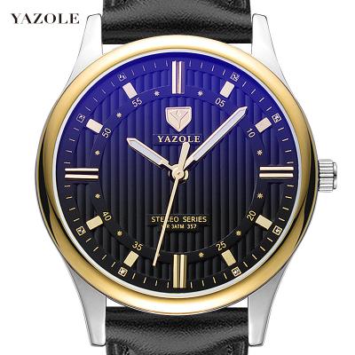 China Unique Luminous Watch Relogio Masculino Fashion Quartz Watches Yazole Leisure Leather Business Waterproof Men's Watch for sale