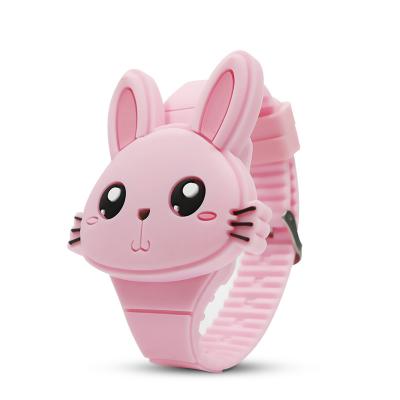 China Lovely Rabbit Cartoon Waterproof Children Watches Flip Cover Rubber Electronic Kids Watch For Boy Student Girls Clock Reloj Infantil Saati for sale