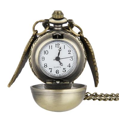 China Nonspecific Retro Snitch Ball Shaped Potter Quartz Pocket Watch Fashion Sweater Angel Wings Necklace Chain Gifts For Women Men Kids for sale