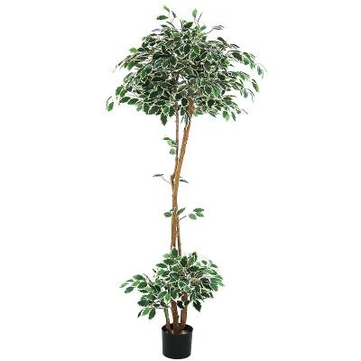 China Art Decor 5ft High Topiary Artificial Variegated Color Ficus Tree in Plastic Pot for Landscape Decoration for sale