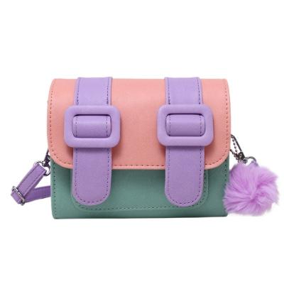 China PU messenger cross - body bags for girls contrast color small shoulder pu leather handbags square box handbags for women ladies pinch for sale