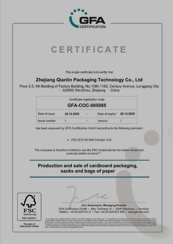 FSC - Zhejiang Qianlin Pack Tech Co., Ltd.