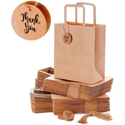 China Disposable Durable Block Handle Brown Kraft Bottom Flat Paper Bags For Shopping Food Packaging for sale