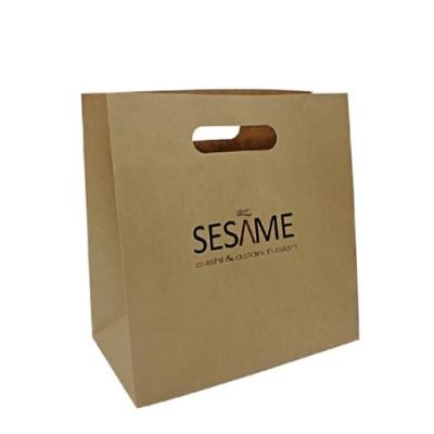 China China Wholesale Custom Disposable Brown Kraft Handle Food Packaging Die Cut Paper Bag Printing With Your Own Logo for sale