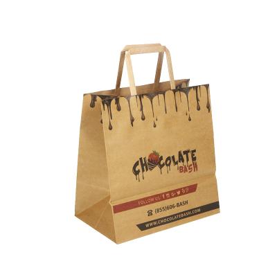 China Wholesale Cheap High Quality Disposable Fancy Kraft Paper Food Bag With Flat Handle For Bread Chocolate for sale