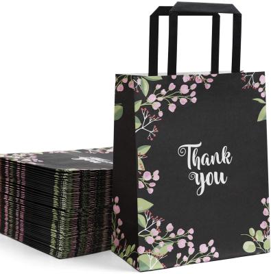 China Candy Floral Design Disposable Small Retail Shopping Black Thank You Business Boutique Gift Bags for sale