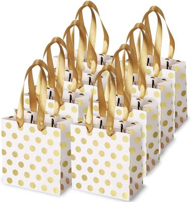 China Gold Disposable Mini Small Gift Paper Bags Birthday Weddings Christmas Holidays With Ribbon Handles for sale