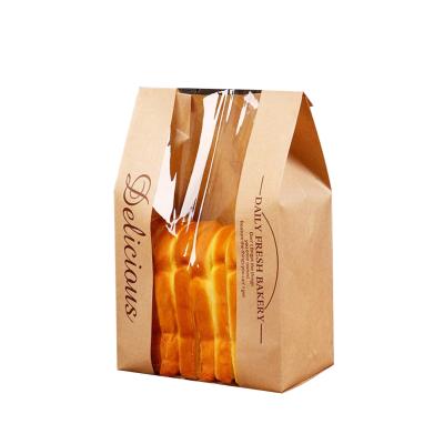 China Wholesale Disposable Sharp Bottom Brown Baguette Bread Wrapper Custom Kraft Paper Bread Bag With Window for sale