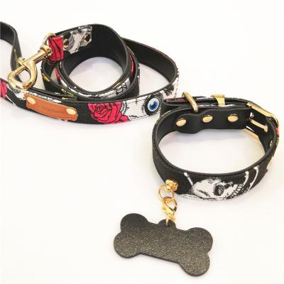 China Factory Wholesale New Halloween Pet Collar Leather Stitching Fashion Personalized Skeleton Dog Collar for sale