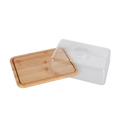 China Large Freshness Storage Bamboo Cheese Board Bread Box With Cover 25cm Serving Tray Cake Box Storage Tray for sale