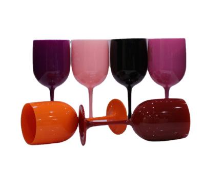 China Reusable Acrylic Wine Cup Unique Drinkware Customized Logo Long Stem Wine Glass Unbreakabl Plastic Wine Goblet Pink Black Plastic Glasse for sale