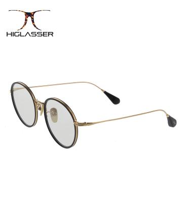 China Round Shape Thin Black Acetate Frame With Blue Metal Temple Light Blocking Reading Glasses for sale