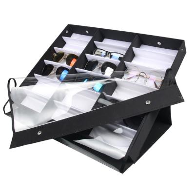 China Handcrafted High Quality 18 Grid Eyewear Display Glasses Stands With Cover Leather Glass Storage Display Box for sale