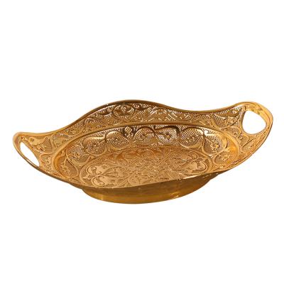 China Wholesale Disposable Hollow Flower Design Gold Plated Plastic Dried Fruit Dish for sale