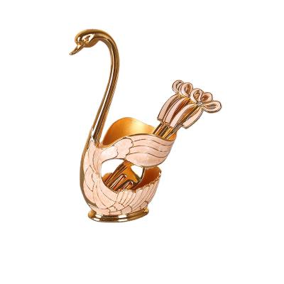 China PORTABLE Creative European Creative Mini Coffee Spoon Golden Crafts Metal Alloy Swan Small Luxury Fruit Fork for sale