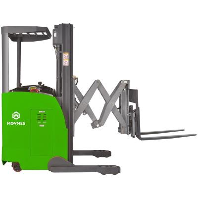 China Hotels 1.5 Ton 1500 Kg Electric Double Scissor Fork Reach Truck With 2500--6000mm Lifting Height for sale