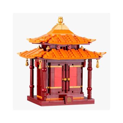 China DIY Building Brick Puzzle Building Block Diy Splicing Red Pavilion Storage Box Block Building Toys for sale