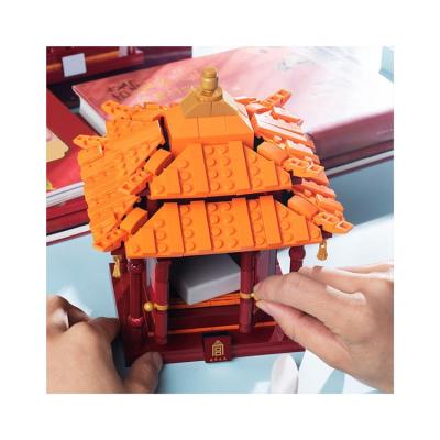 China Custom DIY Building Brick Personalized Building Block Diy Splicing Red Pavilion Puzzle Storage Box Block Toys for sale