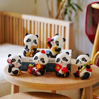 China China 2023 New Cartoon Resin Animals Panda Ornament, Animal Figurine Doll Garden Ornament Desktop Home Decoration for sale