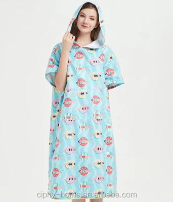 China OEM Microfiber Wholesale Soft And Absorbent Towel Wholesale Adult Digital Printing Poncho, Hooded Poncho Towel With Custom Packing for sale