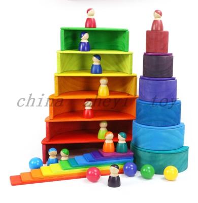 China Toy Factory Direct Selling Montessori Rainbow Building Block Educational Baby's Toys, Wooden Children's Toy Game Parts Wholesale for sale