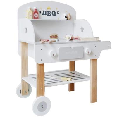 China Wooden White BBQ Grill Home BBQ Food Kebab Role Play Kitchen Toys for sale