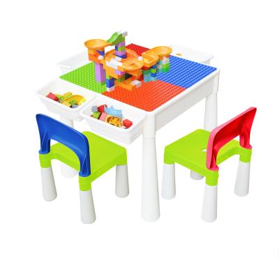 China Toy Multi Activity Building Blocks Table Set for Kids with 2 Chairs Crafts Water Table and Play Chairs with Storage Space for sale