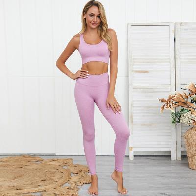 China Breathable Sportswear Crop Yoga Wear Solid Color Women Fitness Top Yoga Set Seamless Yoga Wear for sale