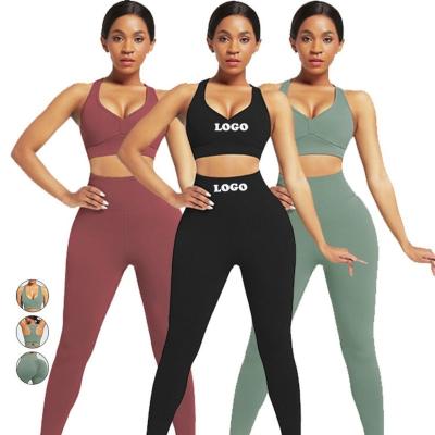 China Antibacterial Custom High Waist Sport Workout Clothing Women Fitness Wear 2 Pieces Yoga Set for sale