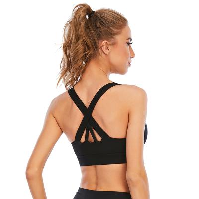 China Plus Size Women Support Beauty Sports Bra Removable Padded Cross Back Fitness Yoga Bra Top for sale