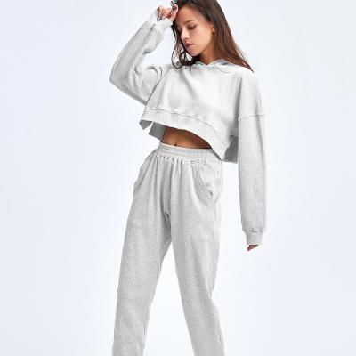 China Custom Made Breathable Women's Velvet Cotton Spandex High Quality Two Piece Sweatsuit for sale