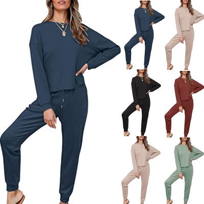 China New Ladies Waffle Homewear Comfortable Louge Wear Women QUICK DRY Two Piece Suit Long Sleeve Casual for sale