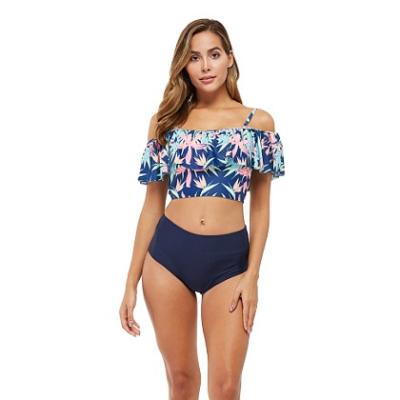 China New fashion QUICK DRY sexy off the shoulder print swimwear women two piece swimsuit plus size swimwear for sale