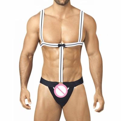 China Hot Sale Daily Hot Sexy Suspender Lingerie Men's Sexy Underwear Three Point Selling Bow Playsuit Role Playing G-String Elastic Men's Underwear for sale