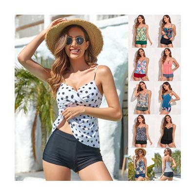 China Floral Print Breathable Vest Swimwear Beachwear Sports Girls Boxer Top Boy Shorts Women's Two Piece Swimwear for sale