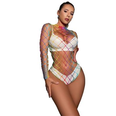 China Hot Sale Breathable Hollow Out Mesh Bodystocking Women Bodystocking Sexy Lingerie Colorful Jumpsuits for sale