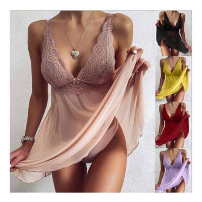 China QUICK DRY ladies night dresses transparent slip dress lace embroidery pajamas plus size women sexy sleepwear for sale