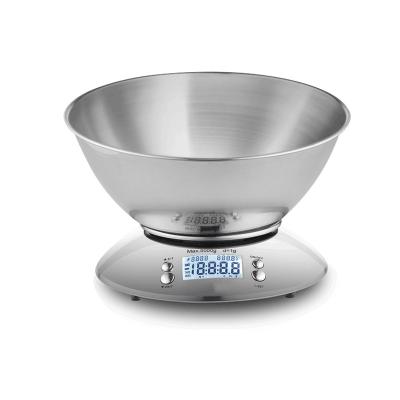 China With Tray Factory Direct Selling Stainless Steel Kitchen Scale With Bowl 5kg 1g Electronic Tabletop Baking Scale for sale