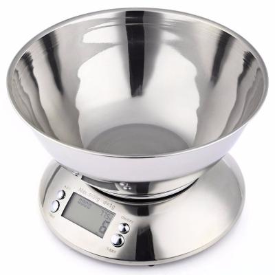 China Cooking Tool Stainless Steel Weight Scale Food Balance Kitchen Precision Electronic Kitchen Scale With Bowl 5Kg 1g MX-648 for sale