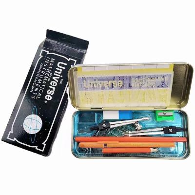 China School 10pcs Multi Function Math Geometry Metal Set Tin Box Mathematical Set Set for sale