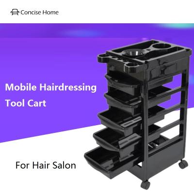 China Storage Hair Salon Tools Concise Home Plastic PP Hair Salon Trolley With Hair Dryer Holder For Barber Shop Hairdresser Tool Portable Trolley For Salon for sale