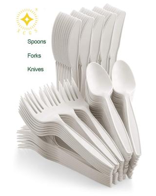 China High Quality Eco - Friendly Material Disposable Shopping White Cornstarch Spoons Cutlery Set for sale