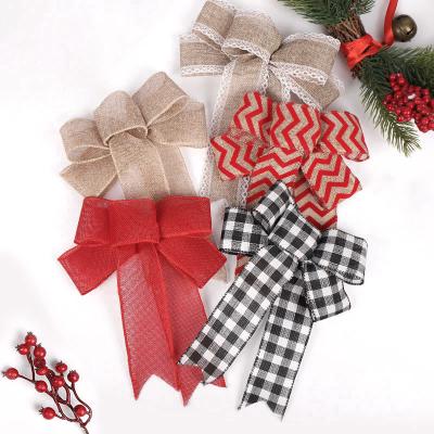 China Decorations Wholesale Decorative Christmas Bow Burlap Plaid Christmas Bow Minimalist Style for sale