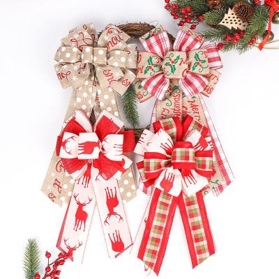 China Classic Hot Sale Christmas Polka Dot Snowflake Decoration Bow Burlap Ribbon Bow For Party Arrangement for sale