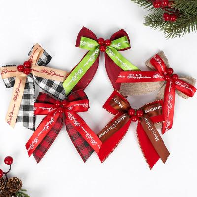 China Beautiful Hot Sale Polyester Burlap Collection Bow Berry Colorful Embellishment Decorative Bow For Christmas Decoration for sale