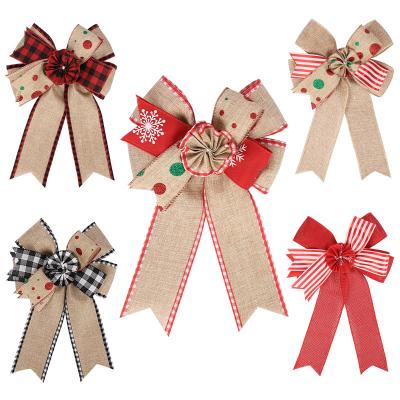 China Wholesale Christmas Day Factory Sun Flower Swallowtail Bow Burlap Series Polyester Bow For Christmas for sale