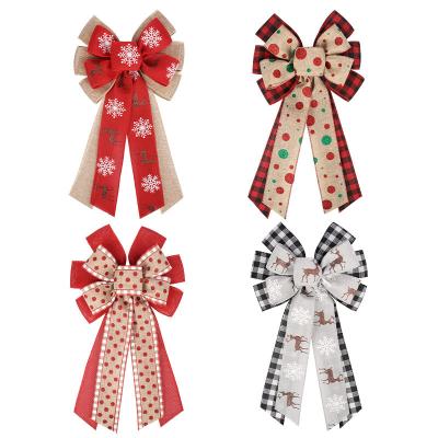 China Factory Wholesale Classic Polka Dot Elks Series Bow Burlap Plaid Bow For Christmas for sale